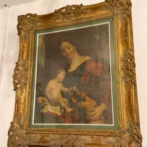 prints ierāmēts skaistā, greznā zelta krāsas rāmī ar stiklu, vidēji liela izmēra, smags (6640)