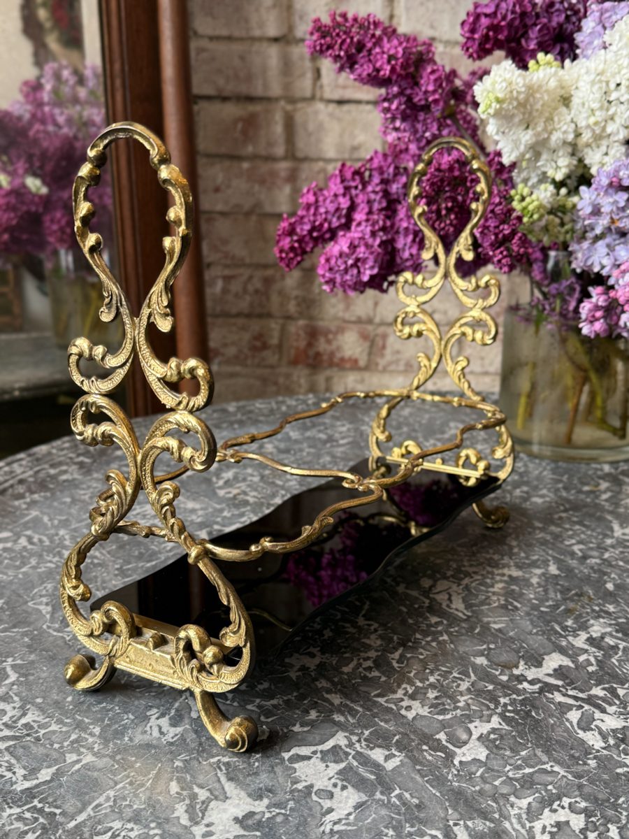 antique brass carafe bottle holder stand table centerpiece