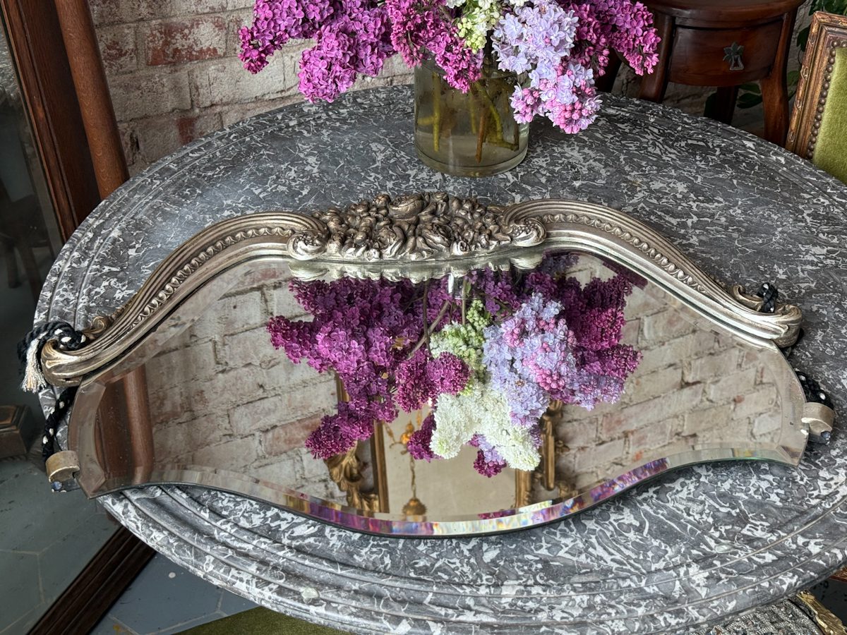 antique silvered mirror console wall decor bouquet