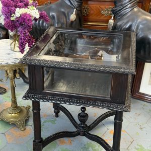 antique wood glass display table vitrine