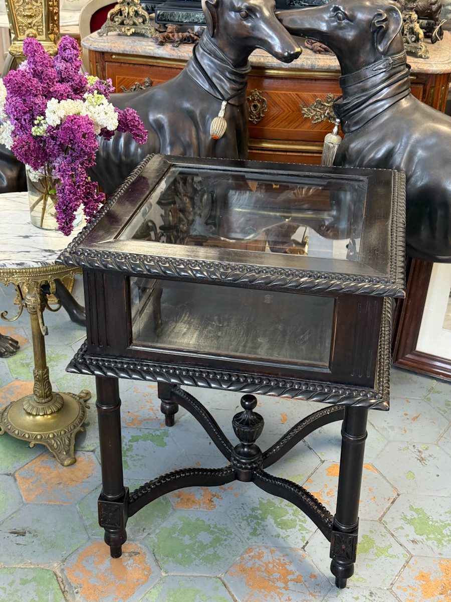 antique wood glass display table vitrine