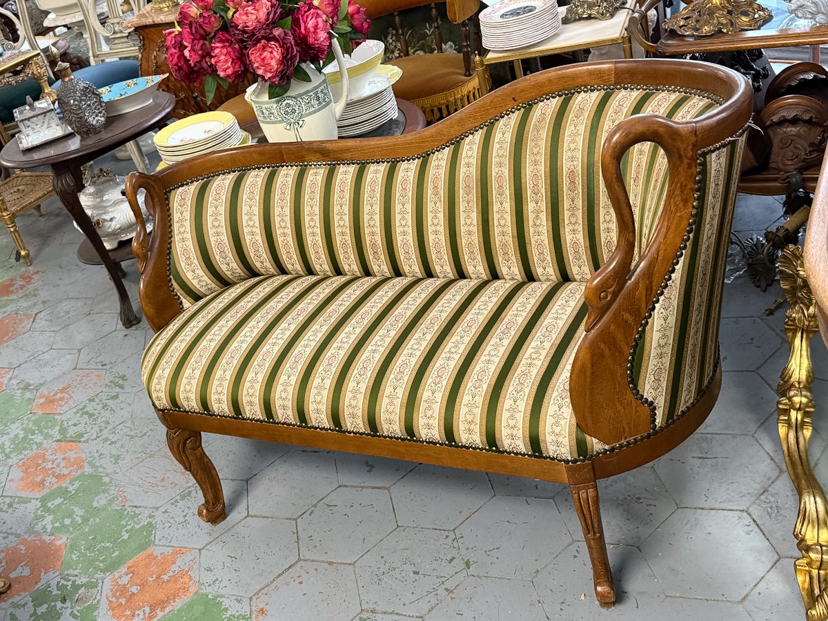 antique swan sofa green striped fabric