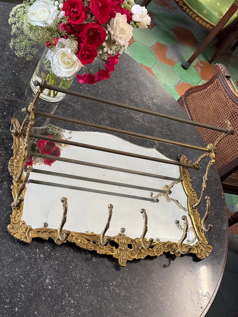 brass coat rack with mirror antique rococo style coat hooks shelf