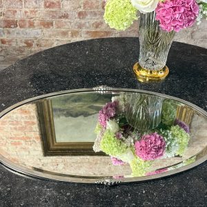 ovāls art deco spogulis, sudraba krāsā, metāla rāmī, vidēja izmēra (7167)