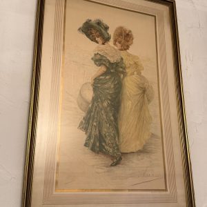 Jūgendstila bilde ierāmēta rāmī ar matētu stiklu, vidēja izmēra (7344)
